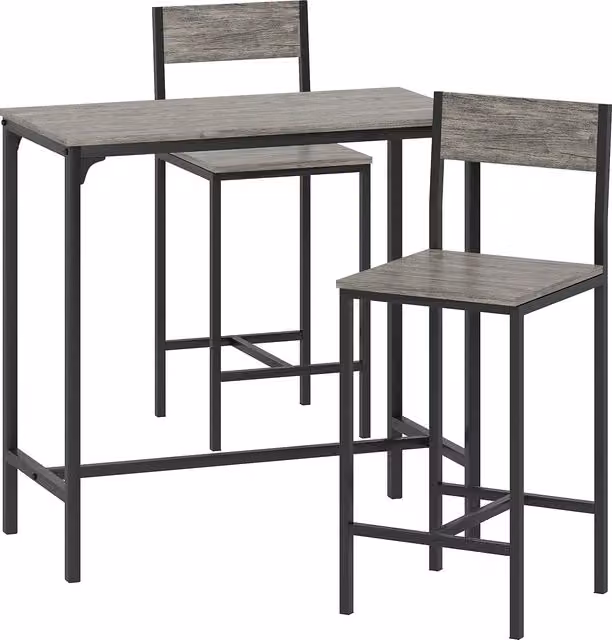 Set Tavolo da Bar HOMCOM con 2 Sgabelli, Tavolo Alto da Pranzo in Stile Industrial con Poggiapiedi e Schienali, Grigio e Nero