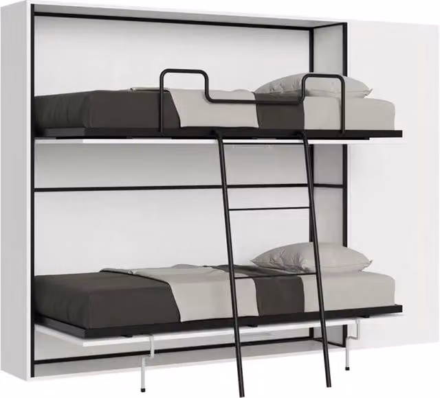 Letto a scomparsa doppio Kando Kivio bianco frassino con armadio integrato