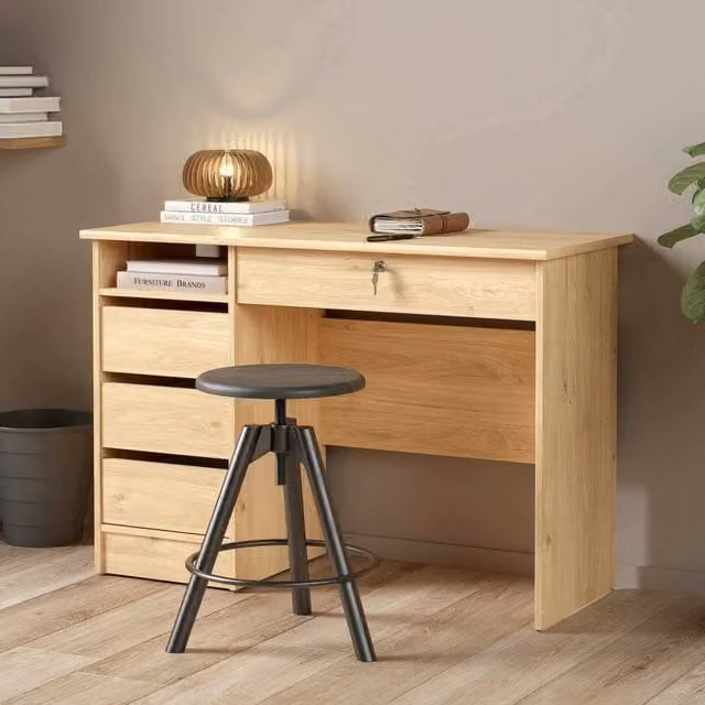 Scrivania Franklin DMORA moderna con cassettiera, tavolo da ufficio in legno e MDF color rovere, L: 109 cm, P: 49 cm, H: 76 cm