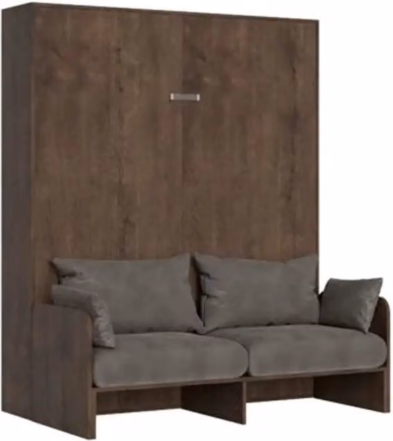 Letto matrimoniale a scomparsa Kentaro Kivio con divano in tessuto grigio e legno noce, 160x200 cm