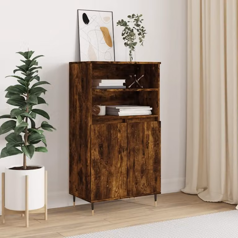 Credenza in stile industriale vidaXL in legno e metallo, colore Rovere Fumo, L: 60 cm, P: 36 cm, H: 110 cm