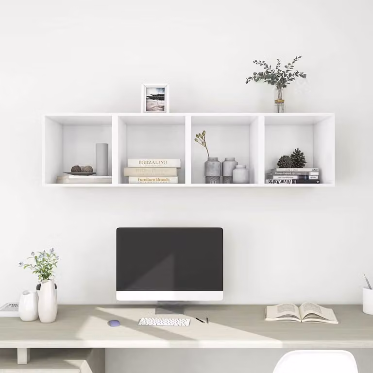 Set di 4 mobili a muro vidaXL in legno multistrato e MDF, colore bianco, L/P/H: 37 x 37 x 37 cm
