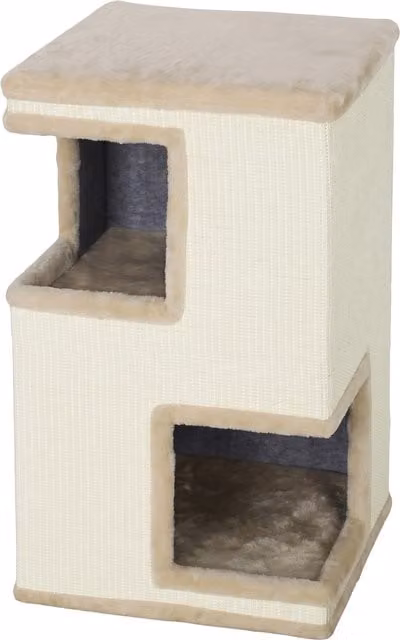 Torre per gatti PawHut a 3 livelli beige con cuccia semi-chiusa e tiragraffi in sisal