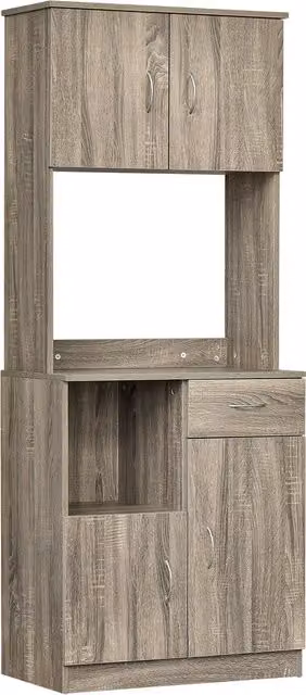 Credenza Moderna HOMCOM in Legno Grigio per Cucina o Sala da Pranimo, Mobile Buffet con Armadietti e Cassetti, L: 71 cm, P: 41 cm, H: 178 cm