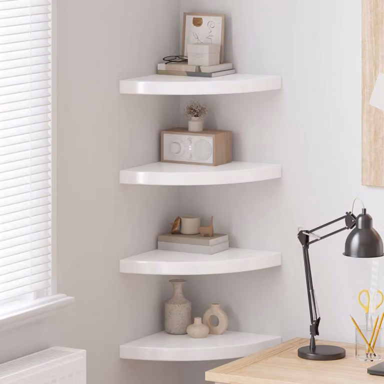Set di 4 Scaffali Angolari da Parete vidaXL in MDF Bianco Lucido, L 35 x P 35 x H 3,8 cm