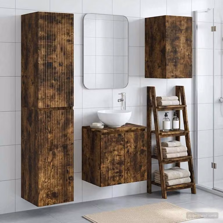 Set di mobili per il bagno moderno vidaXL in 3 pezzi colore marrone con finitura opaca L/P/H: 33 x 34,5 x 160 cm