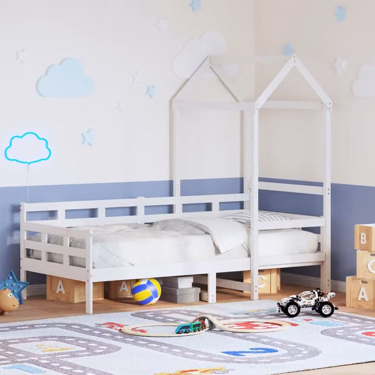 vidaXL Letto a casetta per bambini in legno massello di pino bianco L/P/H: 200 x 80 x 188 cm