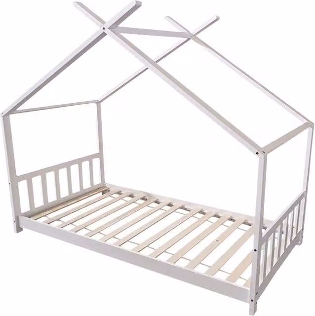 Letto per bambini GASPARD in legno di pino bianco con struttura a casetta L/P: 190 x 90 cm