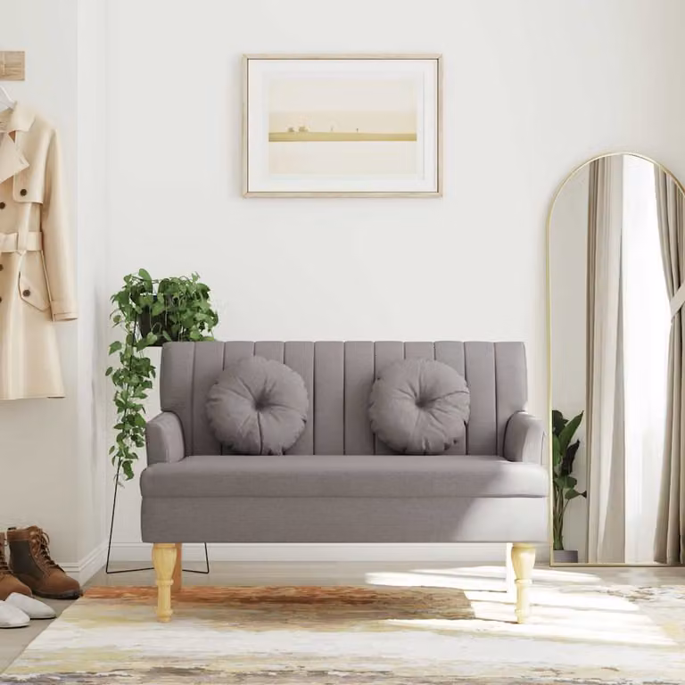 Panca con Cuscini vidaXL in Legno e Tessuto, Colore Tortora, L: 113 cm, P: 64,5 cm, H: 75,5 cm