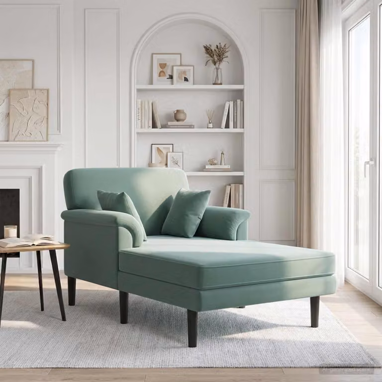 Chaise longue moderna vidaXL in velluto verde mare con cuscini e coperture rimovibili L/P/H: 174 x 101 x 90 cm
