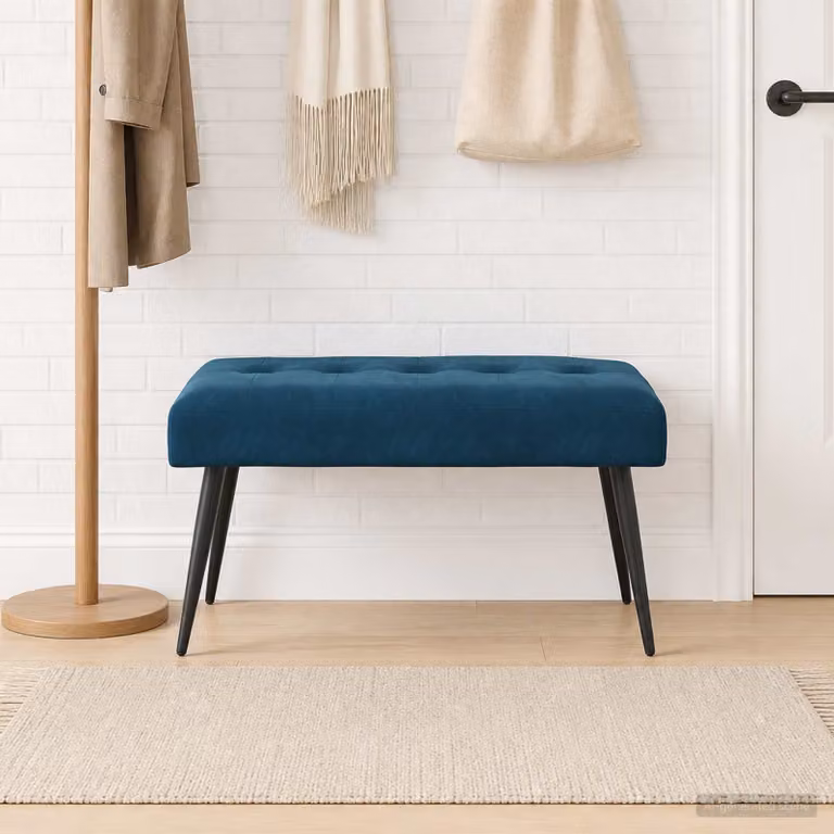 Panchina moderna vidaXL in velluto blu con bottoni imbottiti, L 80 x P 40 x H 46 cm