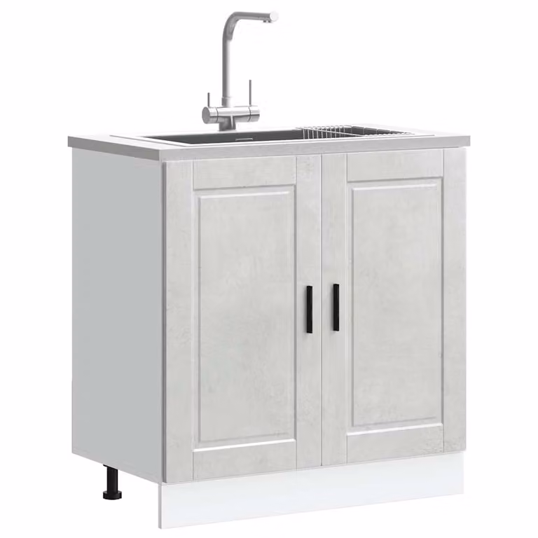 Base lavello moderno vidaXL in MDF grigio cemento con ante a battente L/P/H: 80 x 46 x 81,5 cm