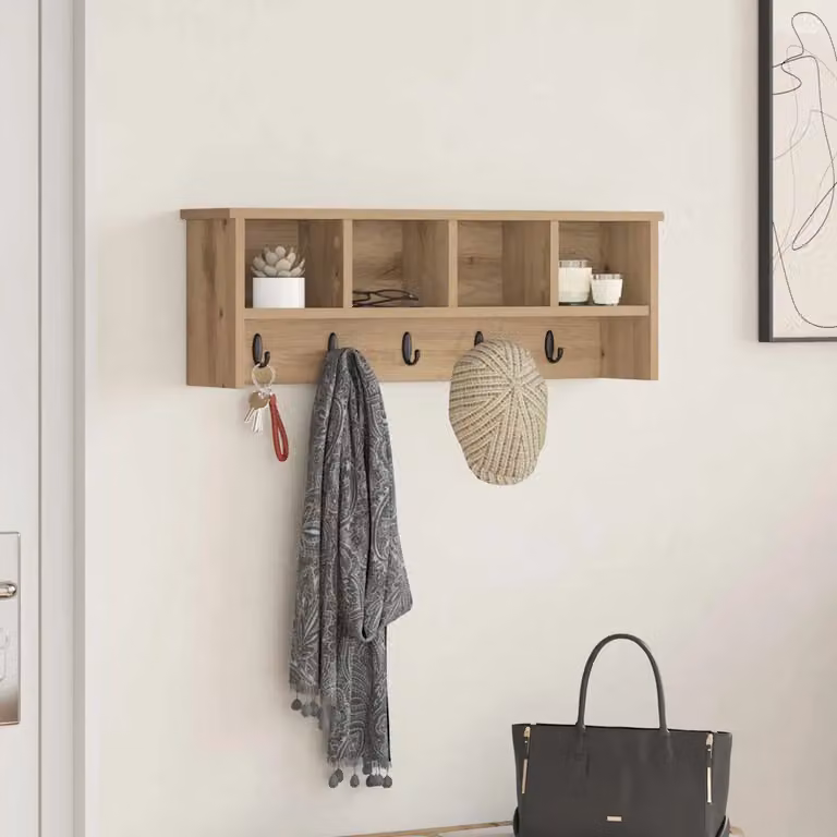 Appendiabiti a muro moderno vidaXL in legno color marrone, L 75 cm x P 16 cm x H 26 cm