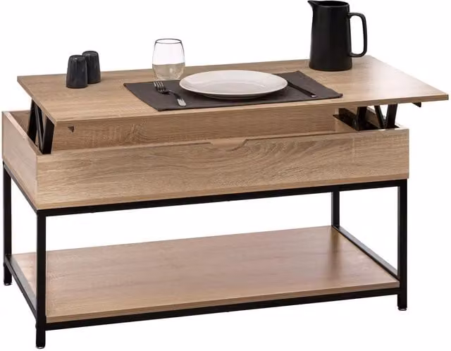 Tavolino da soggiorno rettangolare sollevabile in legno di acacia e metallo Five Simply Smart colore marrone e nero L: 95 cm, P: 51 cm