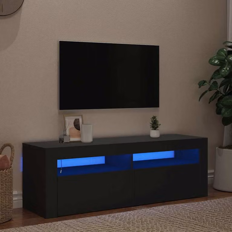 Mobile Porta TV Moderno vidaXL con Luci LED Integrate Nero L 120 cm, P 35 cm, H 40 cm