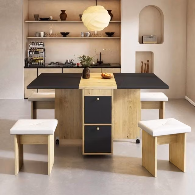 Set tavolo da pranzo estensibile e 4 sedie Mivray moderno bianco e nero L/P/H: 120 x 80 x 75 cm