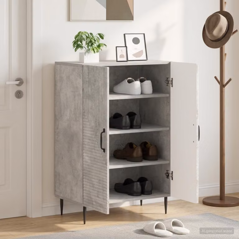 Mobile porta scarpe vidaXL HAARLEM con ante a battente, Grigio e Nero, L: 59,5 cm, P: 39,5 cm, H: 89,5 cm
