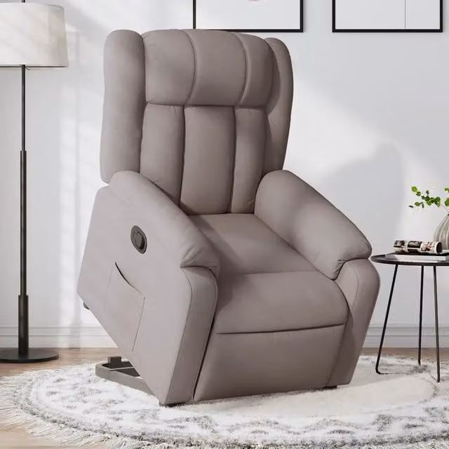 Poltrona Alzapersona Reclinabile vidaXL in Tessuto Beige e Grigio con Braccioli e Assistenza Sollevamento Elettrica