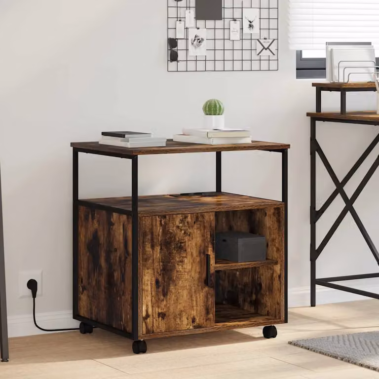 vidaXL Cabina con Stazione di Ricarica Moderna in Rovere Fumé con Ripiani Regolabili L: 61 cm, P: 46 cm, H: 67 cm