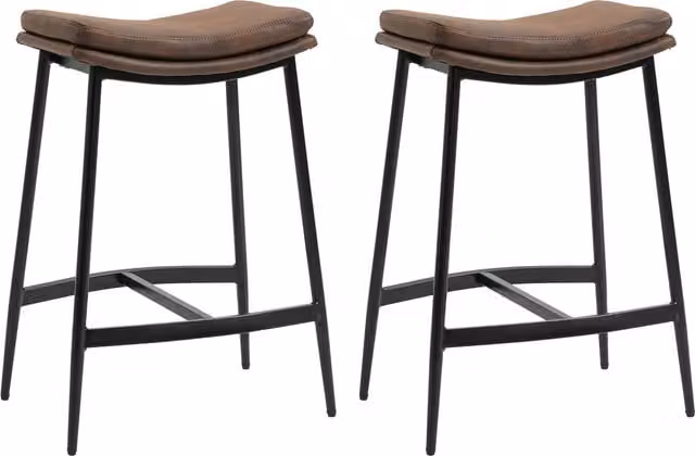 Set di 2 sgabelli da bar HOMCOM in stile industriale con poggiapiedi in finta pelle, L/P/H: 48.5 x 38.5 x 68.5 cm, Nero e Marrone
