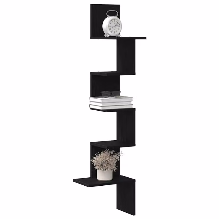 Scaffale Angolare da Muro vidaXL Nero in Legno Multistrato e MDF L/P/H: 32 x 32 x 127,5 cm