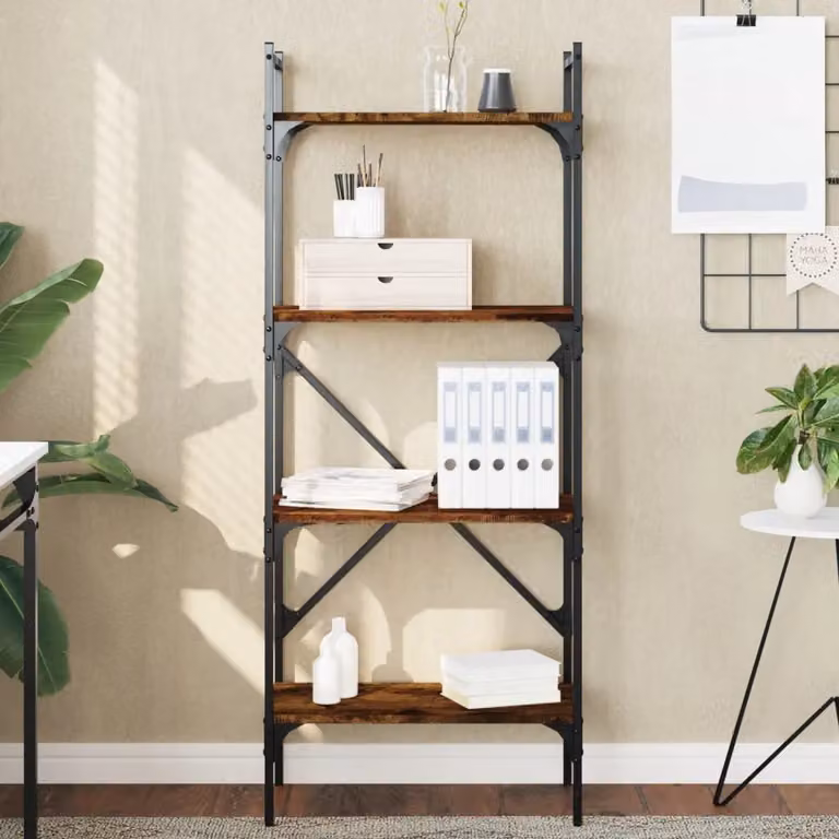 Libreria vidaXL in stile industriale con 4 ripiani, Rovere Fumo, L 56 cm x P 31,5 cm x H 138,5 cm
