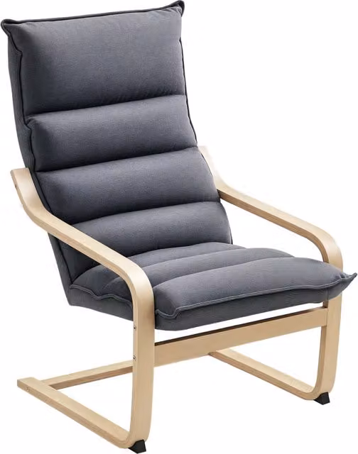 Poltrona con schienale alto imbottito Xylo in velluto grigio con gambe in legno di betulla L: 67 cm, P: 83 cm, H: 105 cm