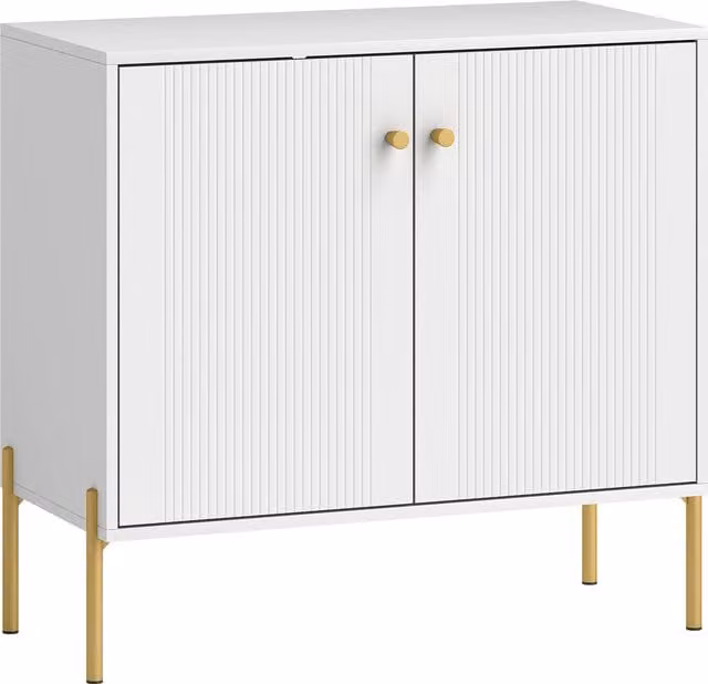 Madia Moderna HOMCOM con 2 Ante, Ripiani Regolabili e Piano Effetto Marmo, Gambe in Acciaio, Bianco, L: 80 cm, P: 39,1 cm, H: 76 cm