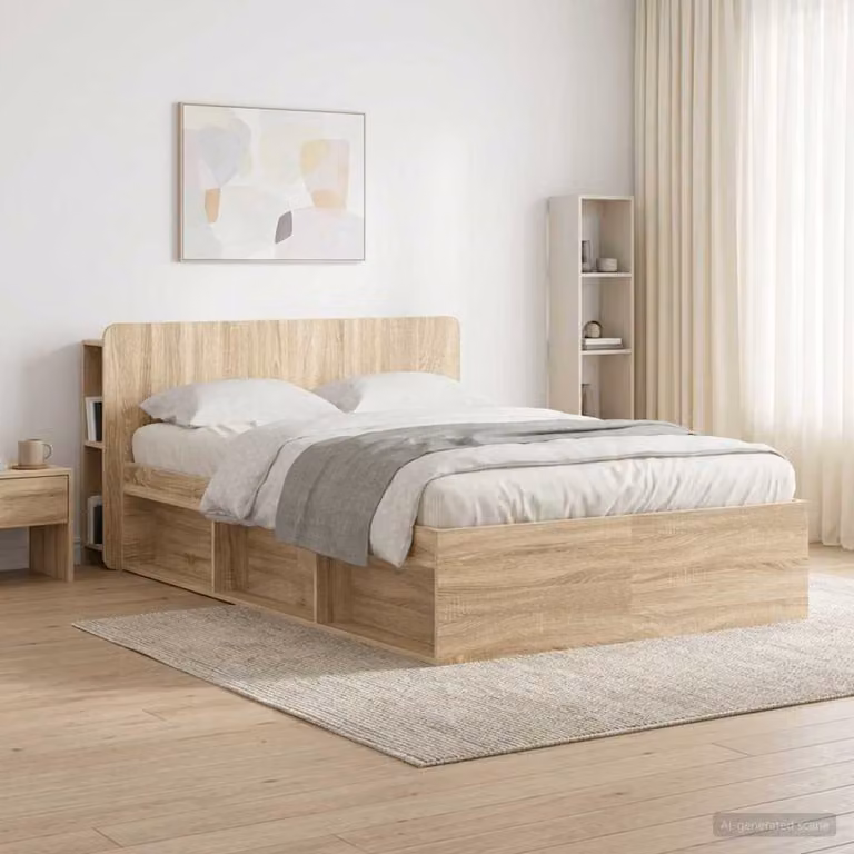 Testata del letto con scaffali integrati vidaXL in legno ingegnerizzato color Sonoma, L: 135 cm, H: 80 cm, P: 18,5 cm