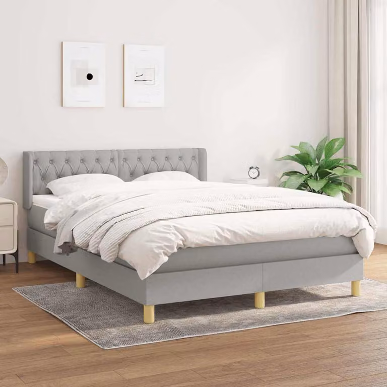 vidaXL Giroletto a Molle con Materasso Ibrido in Tessuto Grigio e Bianco L/P/H: 190 x 140 x 88 cm