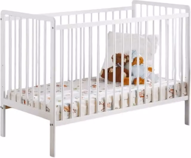 Lettino con materasso regolabile in altezza collezione LUTIN Meublorama colore bianco opaco L/P/H: 124 x 65 x 89 cm