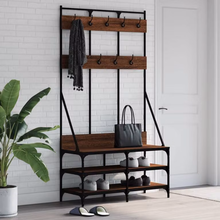 vidaXL Appendiabiti con Panchina e Porta Scarpe in Rovere Marrone L: 100 cm, P: 40 cm, H: 184 cm