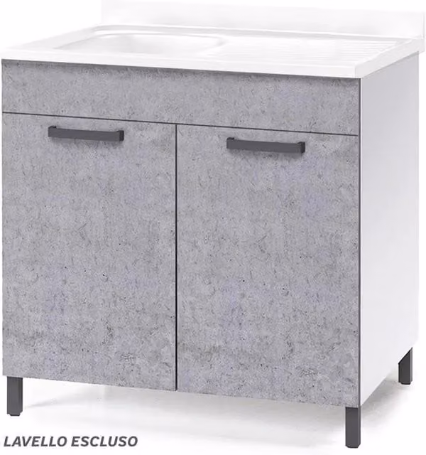 Sottolavello per cucina Redokasa moderno con due ante in legno colore grigio ash L: 80 cm, H: 85 cm, P: 50 cm