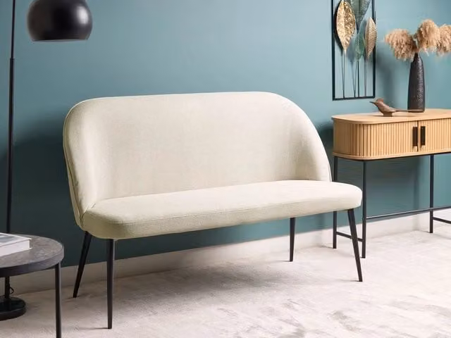 Divano da cucina e soggiorno Beliani a 2 posti con rivestimento in tessuto beige e struttura in metallo e legno