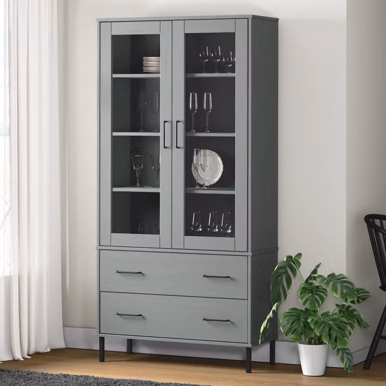 Libreria OSLO vidaXL in legno massello di pino e metallo grigio, L 85 cm x P 35 cm x H 172,5 cm
