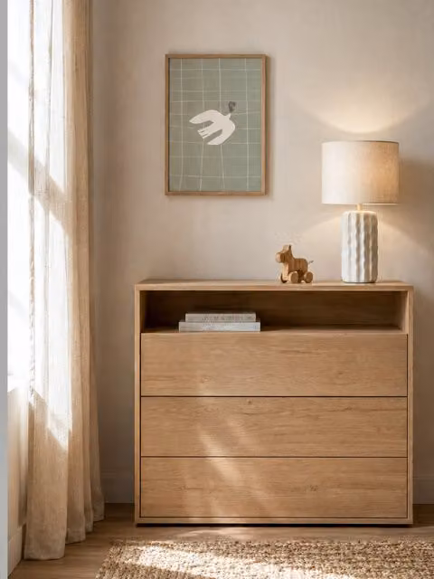 Cassettiera per bambini Hegas Kenay Home in legno e MDF, colore beige e marrone, stile scandinavo
