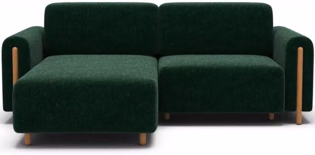 Divano ad angolo convertibile MEUBLORAMA ARVESSA verde, modello con angolo a sinistra e rivestimento in ciniglia, ideale per il tuo soggiorno