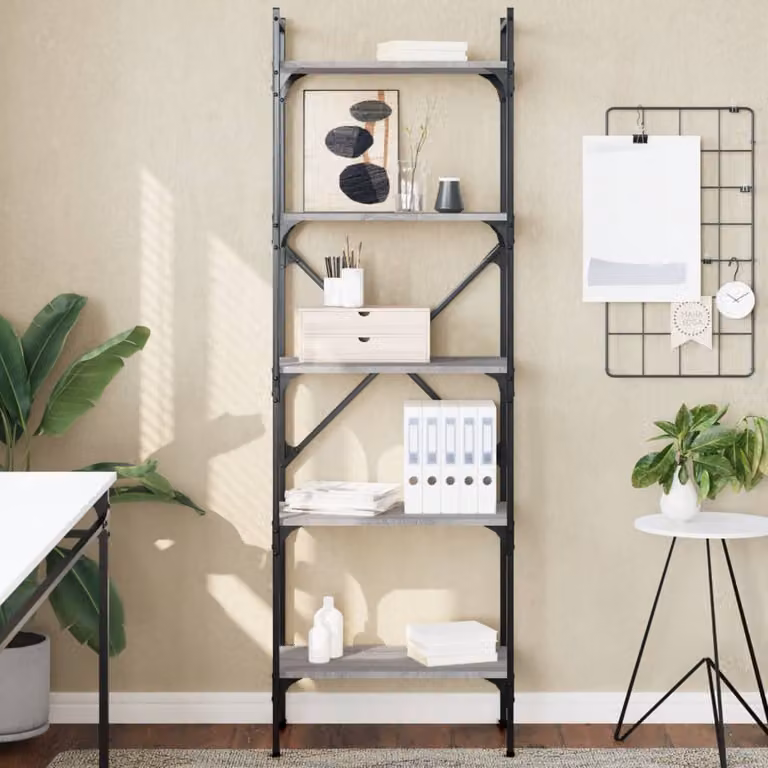 Libreria industrial vidaXL con 5 ripiani in stile legno e metallo, colore grigio, L 56 cm x P 31,5 cm x H 174 cm