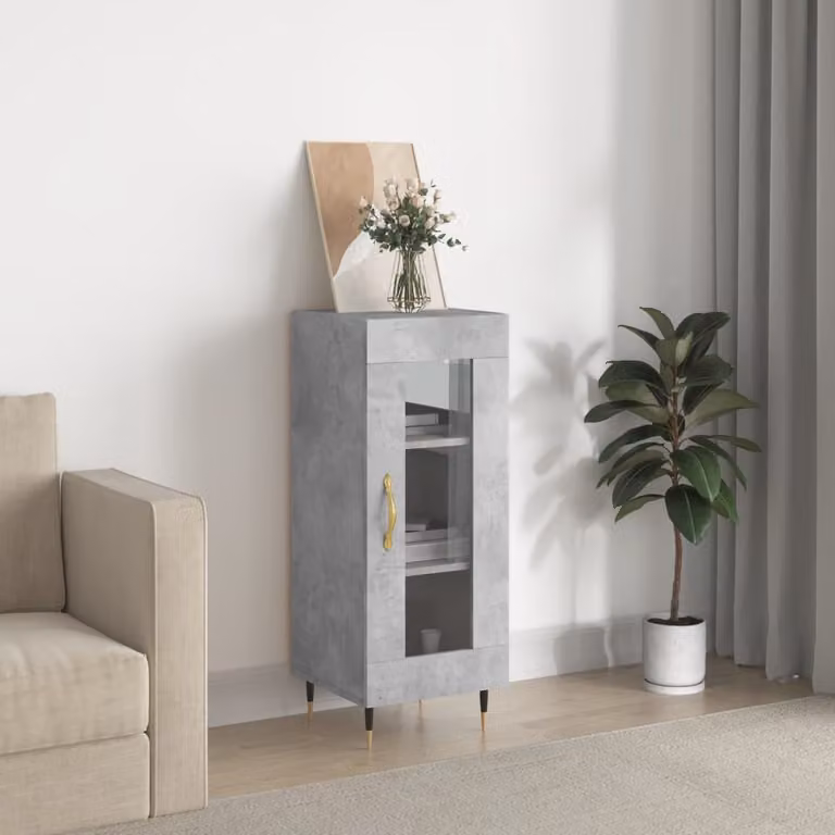 Credenza vidaXL Grigio con Ante in Vetro e Ripiani Interni, L/P/H: 34,5 x 34 x 90 cm