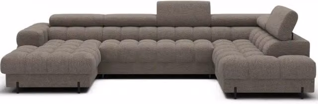Divano panoramico convertibile FERARIA MEUBLORAMA Beige, forma a U con angolo destro, funzione letto e poggiatesta regolabile, L/P/H: 358 x 93 x 202 cm