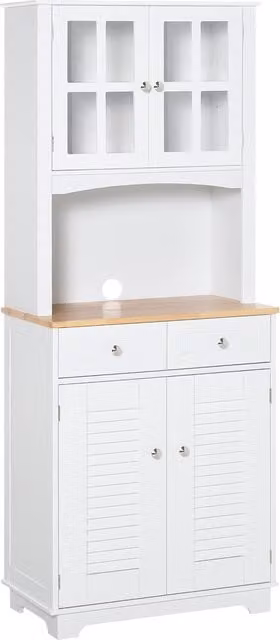 Credenza Alta per Cucina HOMCOM in Legno Bianco, Mobile Buffet e Armadio Dispensa in Stile Classico, L: 68 cm, P: 39.5 cm, H: 170 cm