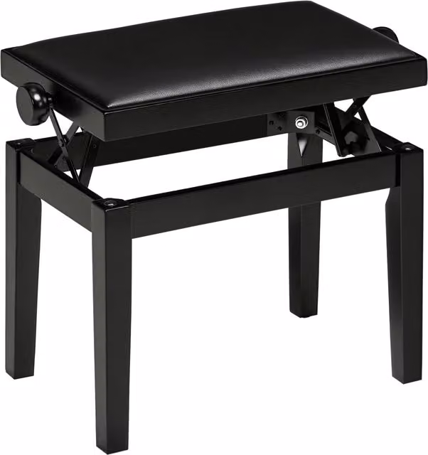 Panca per pianoforte HOMCOM regolabile in altezza, sgabello elegante in pelle sintetica e legno di gomma, nero, L: 63 cm, P: 33 cm, H: 56 cm