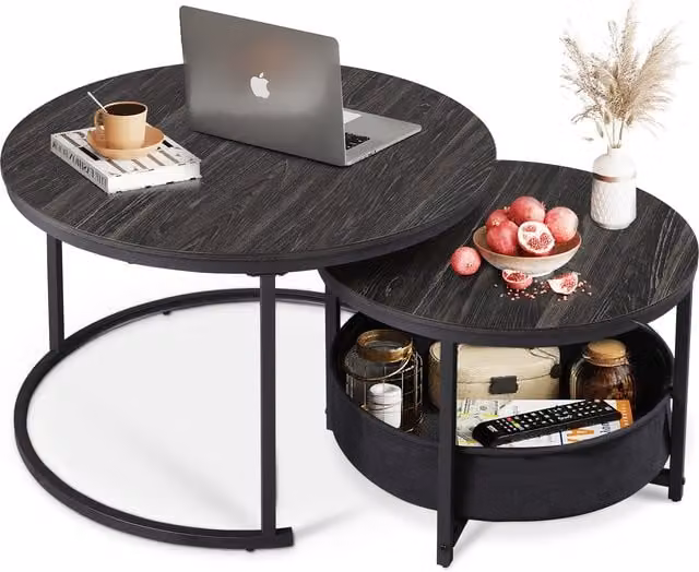 Set di 2 tavolini da salotto moderni Aosom Italy, design 2-in-1 flessibile, colore Nero, L/P/H: 80 x 80 x 48,2 cm