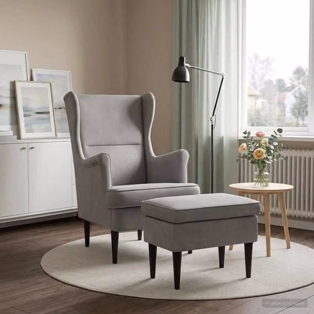 Set di Poltrona con Ottoman vidaXL in Velluto Grigio per Soggiorno e Camera da Letto
