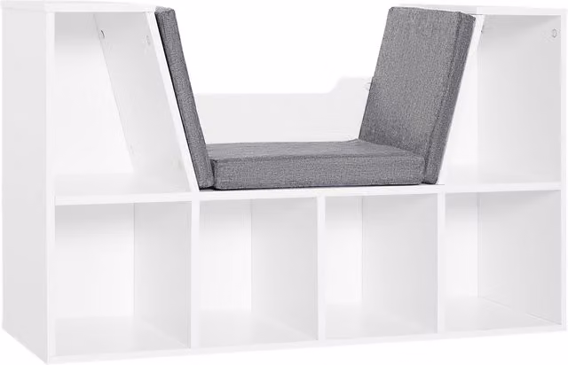 Libreria HOMCOM 2 in 1 con 6 scomparti e cuscini morbidi, mobile multifunzione bianco, L 102 cm x P 30 cm x H 61 cm