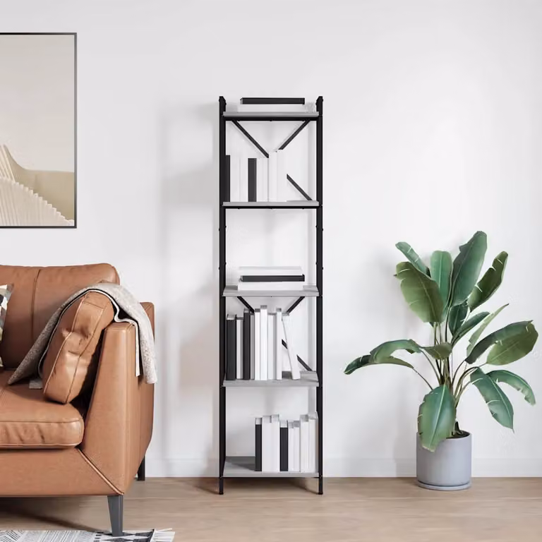 Libreria industrial vidaXL in legno MDF e metallo, Grigio e Nero, L 40 cm x P 30 cm x H 155 cm