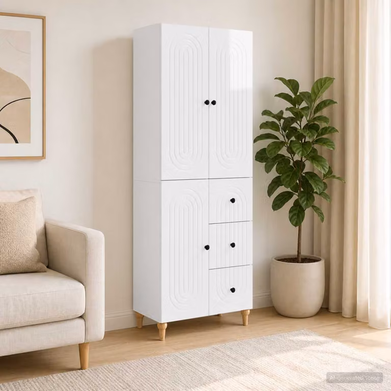 Set di mobili da soggiorno moderno vidaXL in MDF bianco lucido composto da mobile basso e pensile a parete
