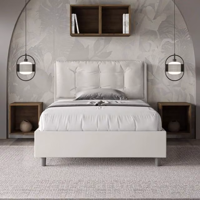 Letto imbottito Ityhome in similpelle bianco con rete, L/P/H: 120 x 210 x 135 cm