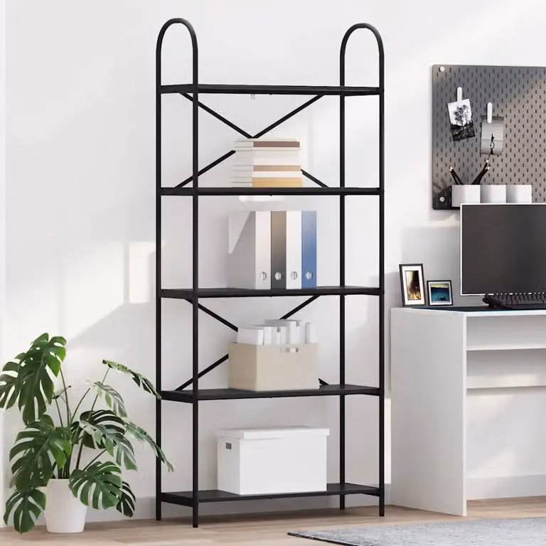 Libreria moderna vidaXL a 5 livelli in metallo e MDF nero L 80 cm x P 30 cm x H 183 cm