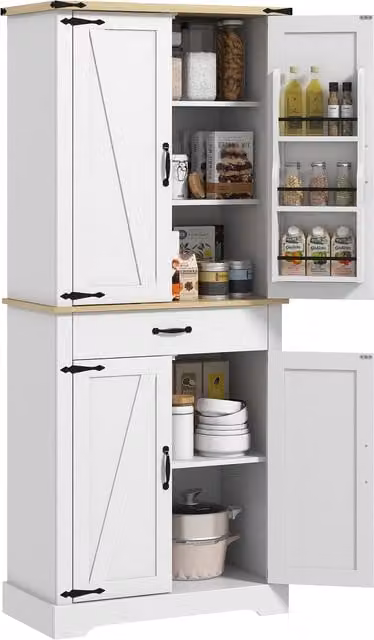Credenza da cucina buffet HOMCOM bianca con 4 porte, 1 cassetto e ripiani regolabili, L 76,5 cm x P 40 cm x H 181 cm